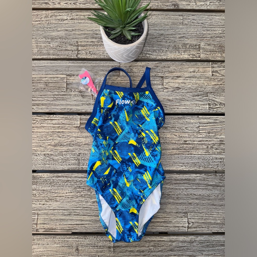 NWT Girls Flow Ignite Funky Competition Sports Swimsuit, Blue, Size 5/Small